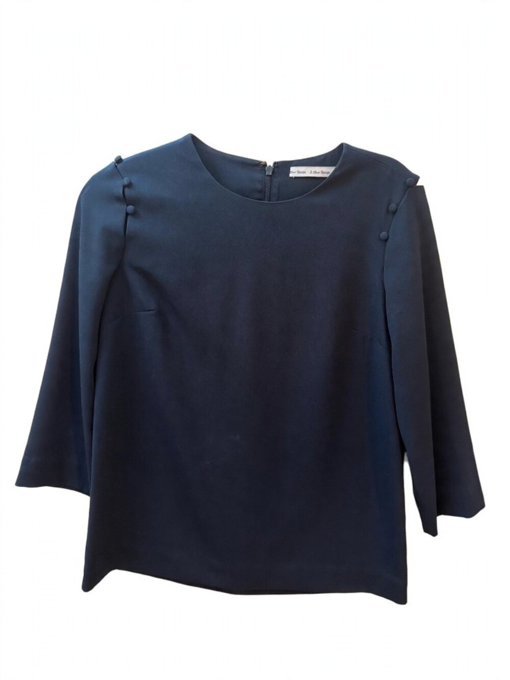 & Other Stories Navy Blue Shift Dress Boat Neck Button Detail Size 6